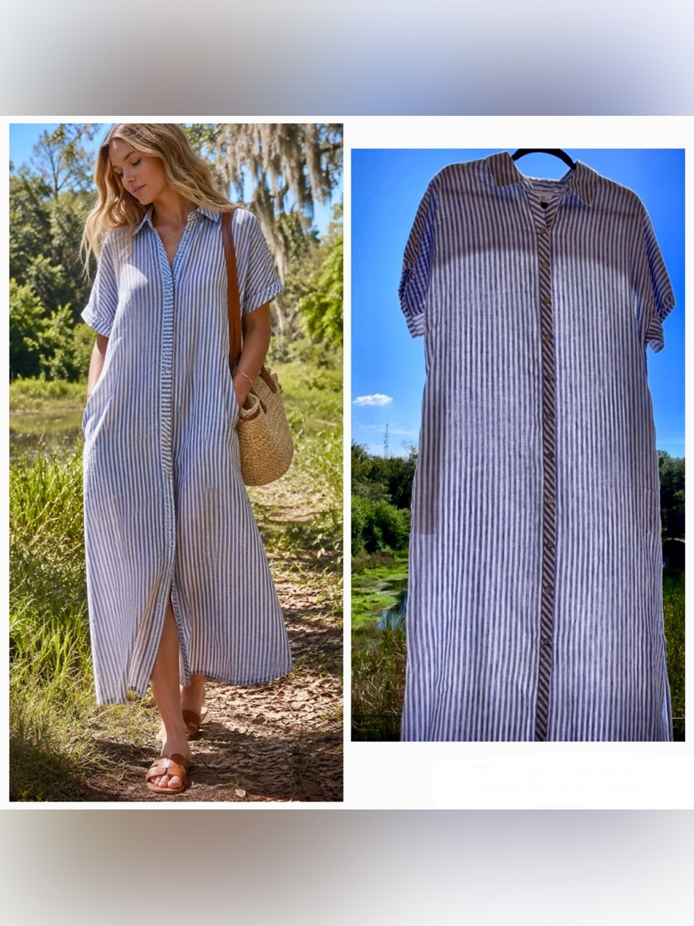 NEW DRESS MAXI Lucky Brand Blue and White Striped/Vintage Retro Style Linen/ S